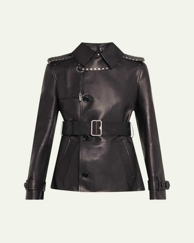 Studded Leather Trench Jacket